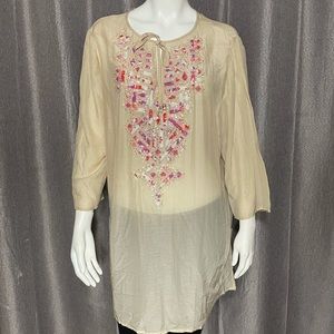 Chico’s Sand Embellished Novelty Silk-Blend Tunic
